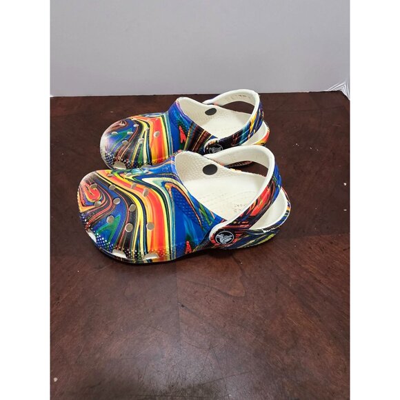 CROCS Classic Clogs Kids Multicolor Psychedelic Swirl Pattern Comfort Shoes Size - Picture 4 of 10
